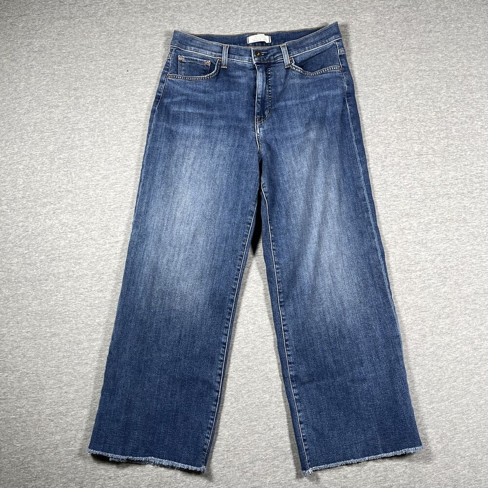 Principle Jeans Womens 30 Blue Wide-Leg Mid Rise Medium Wash Fringe Stretch